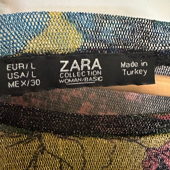Zara Floral Sheer Blouse Women’s | Sz Large |  Shimmer | Blue, Yellow, Black - Picture 2 of 8